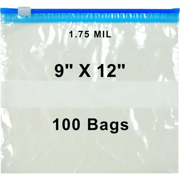 9X12 inches Slide Seal Bags No Leak w/ White Block 1.75 Mil LDPE